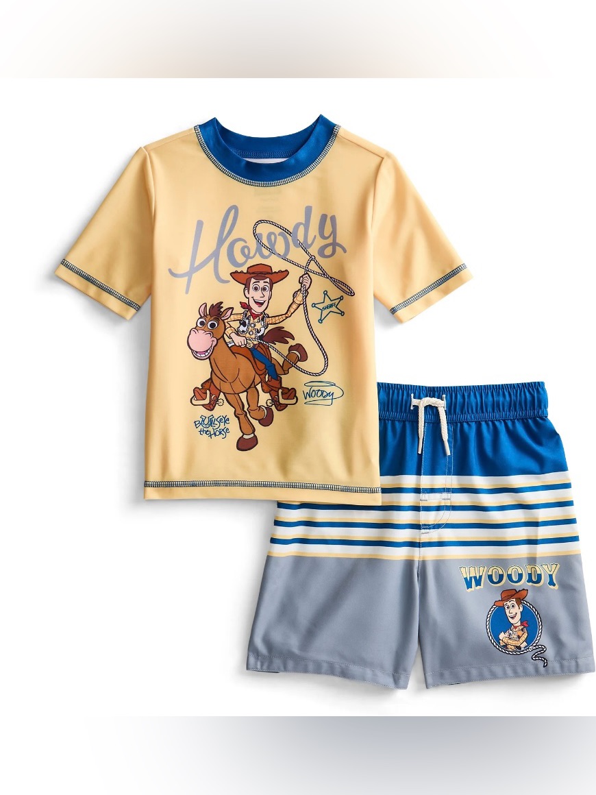Nwt Disney Pixar Toy Story Woody 2-Piece Rash Guard Swim Set Boys 12m Upf 50+